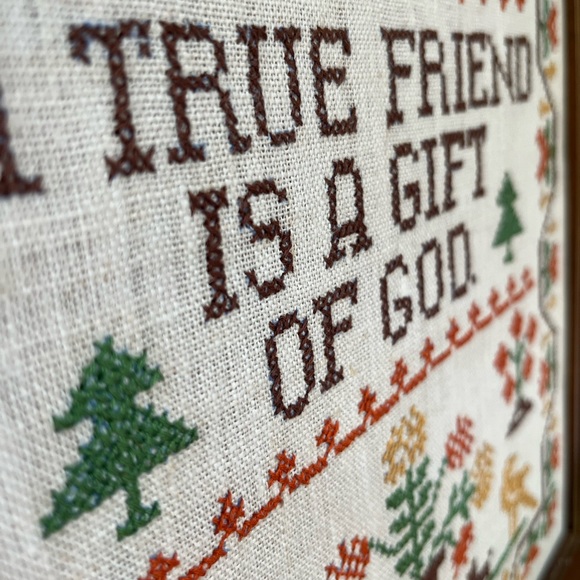 VTG Cross Stitch Friendship Quote Christian Handcrafted Friend Boho Wall Art - Picture 6 of 6